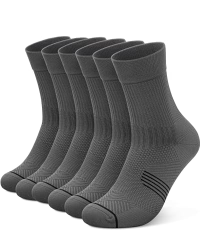 3 Pairs Running Compression Socks for Men & Women Crew Socks with Cushion - color: Grey (3 Pairs), size: X-Large