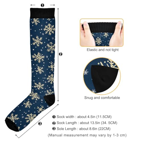Snowflake Red Christmas Compression Sock for Women Men Funny Support Knee High Socks Running,Nurses,Travel - color: Snowflake Navy Blue