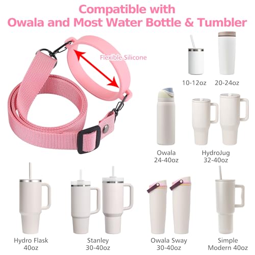 Accmor Water Bottle Strap Compatible with Owala Freesip Sway 30 oz 40 oz and Owala Freesip 24 oz 32 oz 40 oz, Adjustable Portable Water Bottle Handle Strap for Owala - color: pink