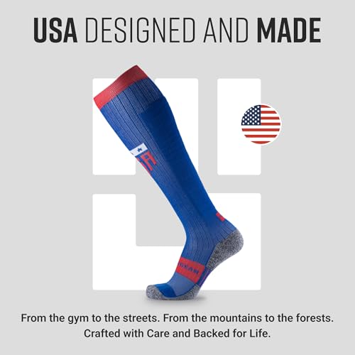 MudGear Graduated Compression Socks, Durable, Sweat-Resistant OCR Performance Socks with Cushioned Footbed, Made in USA - color: Blue, size: Medium