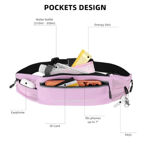 Lightweight Running Belt, Water-Resistant Waist Pack for Women & Men, 4-Zone Organization Fits Up to 7" Phone, Reflective Strips Design for Marathon Training, Jogging, Hiking, Commuting - color: Lilac Purple