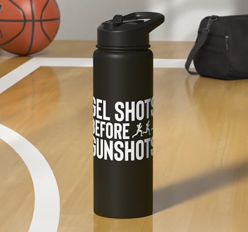 Gel Shots Before Gunshots Half Marathon 13.1 Runner Stainless Steel Insulated Water Bottle - color: Black