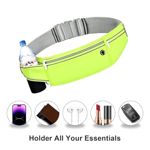 Slim Running Belt for Women Men,Runners Fanny Pack Phone Holder,Money Belt,Running Gear Accessories,with 3 Pockets (Grass green) - color: Grass green
