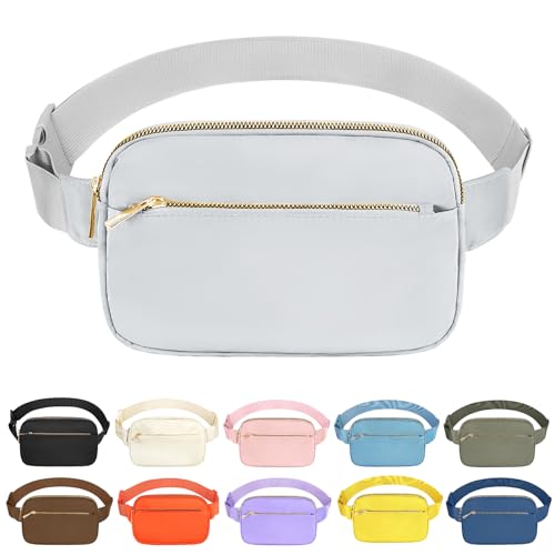 Fashion Fanny Bag-Waist Pack With Adjustable Belt Bag-Unisex Crossbody Pack For Travel Running Hiking-Light Grey - color: 3-Zipper Light Grey