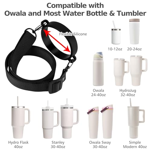 Accmor Water Bottle Strap Compatible with Owala Freesip Sway 30 oz 40 oz and Owala Freesip 24 oz 32 oz 40 oz, Adjustable Portable Water Bottle Handle Strap for Owala - color: black