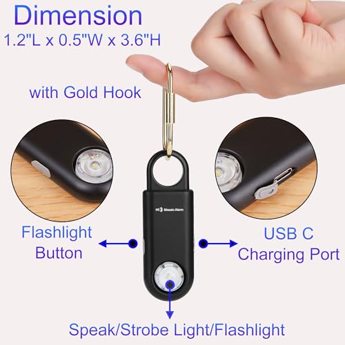 135dB Rechargeable Personal Alarm with Ultra Bright Flashlight - color: Black, style: Rechargeable & Built-in Flashlight