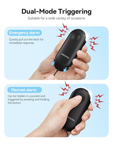 TECKNET Personal Safety Alarm, Rechargeable Personal Alarms for Women, 130dB Self Defense Keychain Alarm with Extra Loud Siren & Strobe Light , Gift for Women, College Girls, Teenagers, Seniors(Black) - color: Jet Black