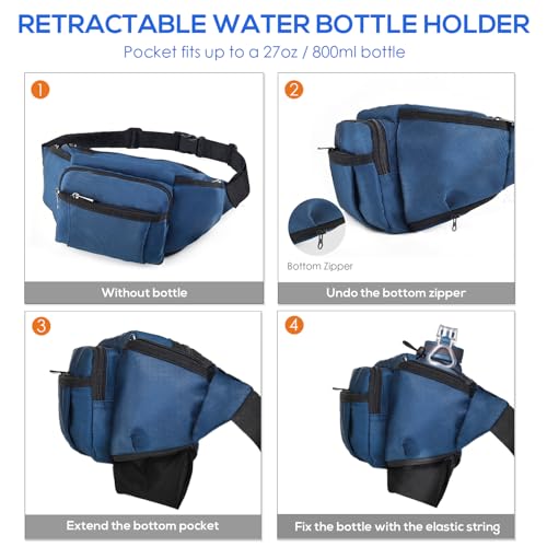 NOOLA Fanny Pack with Water Bottle Holder, Hiking Waist Bag for Men Women - color: Blue