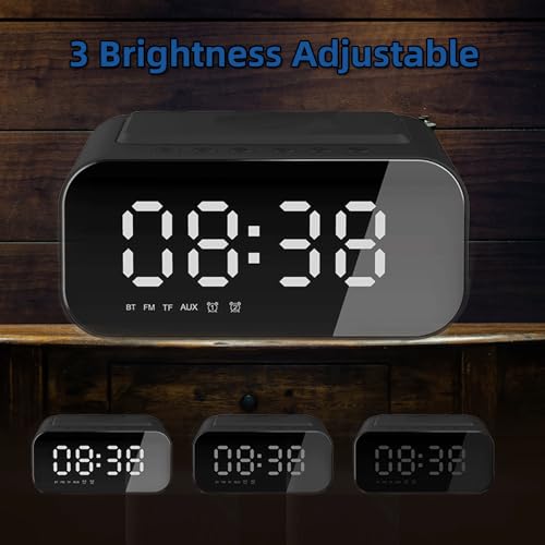 IHAO 7in1 Multifunctional Digital Alarm Clock with 15W Fast Wireless Charger Bluetooth Speaker LED Display Clock FM Radio TF Card, AUX Input, USB Port Dual Alarm for Bedroom and Office-BT510 Black - color: 5in1 Wireless Charger Alarm Clock Bt510 Black