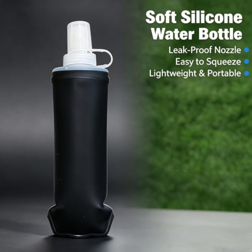 Packable Soft TPU Water Bottle for Outdoor Running Sports, 500 ml, Black - color: Black