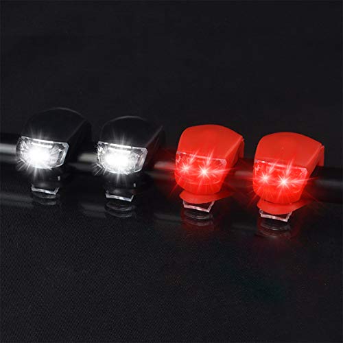 Malker Bicycle Light Front and Rear Silicone LED Bike Light Set - Bike Headlight and Taillight,Waterproof & Safety Road,Mountain Bike Lights,Batteries Included - color: 2pcs Red & 2pcs Black, size: 4 lights