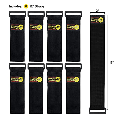 Super-Stretch Wrap-It Storage Straps - 12" (8 Pack) - Elastic Hook and Loop Cinch Straps - color: Black, size: 12" (8 Pack)