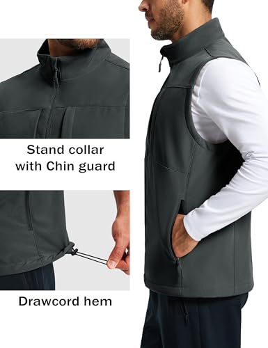 MAGCOMSEN Men's Lightweight Softshell Vest Outerwear Fleece Golf Running - color: Dark Grey, size: XX-Large
