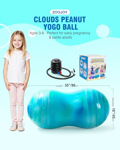 ZOOJOY Peanut Ball for Kids and Adults, 18/20Inch Anti-Burst Exercise Ball - color: Green & Blue, size: 35 x 18 Inch
