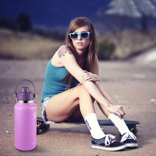 Lid for Hydro Flask 32 40 oz Wide Mouth, Replacement Lids Compatible with Hydro Flask Wide Mouth Water Bottle, Top Spout Lid with Handle, Wide Mouth Lid Chug Cap Accessories - color: Eggplant - 1 Pack
