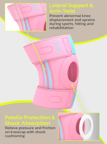 AOFIT Adjustable Knee Brace Metal Springs & Anti-Slip for Sports Pink L - color: Pink-L