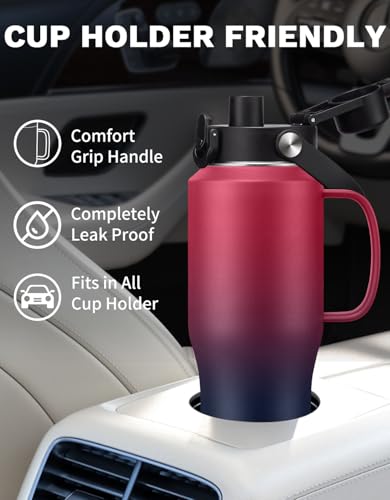 32 oz Insulated Water Bottle Tumbler – with Straw & Spout Lid, Carrier Bag - color: Indigo Crush, size: 32 Ounces with built-in handle