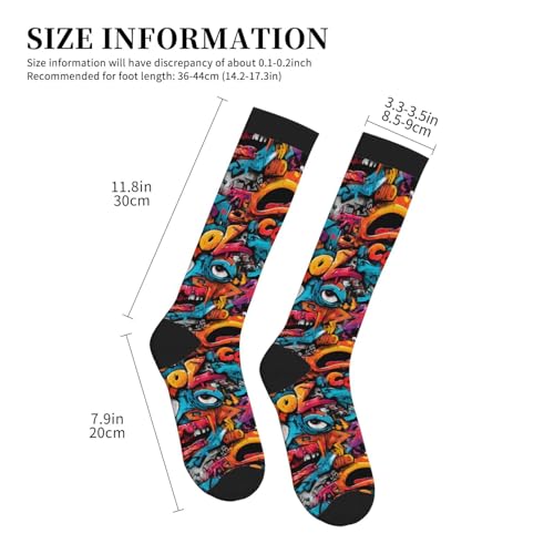 Compression Socks Knee High Circulation Support Socks For Women Men Athletic Running Work Hiking Cycling Travel - color: Graffiti