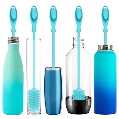 Kitchiny Silicone Bottle Brush 12.5 inch with 2 Straw Cleaners – Blue - color: Blue