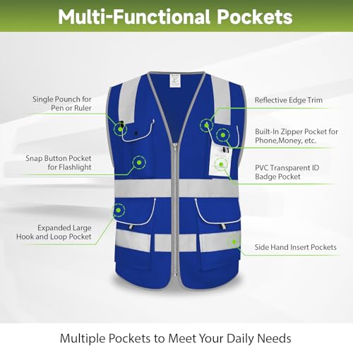 High Visibility Blue Safety Vest with 8 Pockets for Men, Blue S - color: Blue-01, size: Small