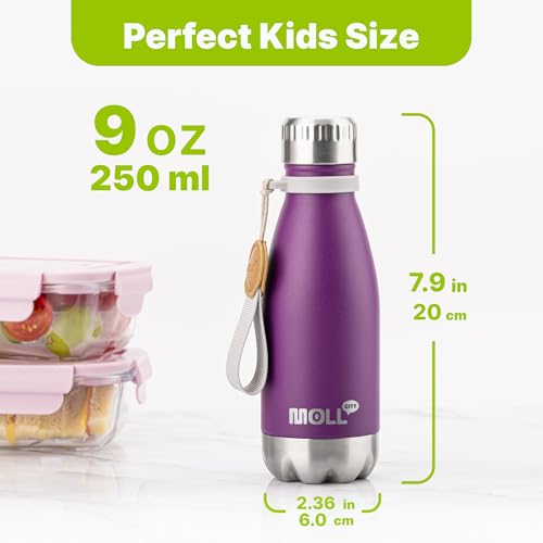 9 oz Small Water Bottle for Kids,Stainless Steel Vacuum Insulated, 2Pcs - color: Dark Purple 2Pack, size: 9 Ounces