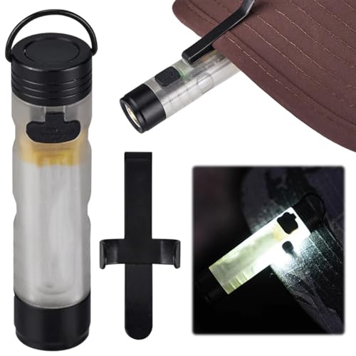 Rechargeable Keychain Flashlight USB C Rechargeable Flashlight with Magnetic Hook Portable Mini LED Flashlight with Pocket Clip Suitable for Camping Hiking and Emergency Travel (1, White+Amber) - color: White+Amber