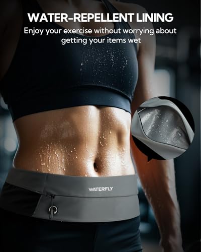 WATERFLY Running Belt Fanny Pack: Slim Lightweight Waist Bag for Runners - color: Grey