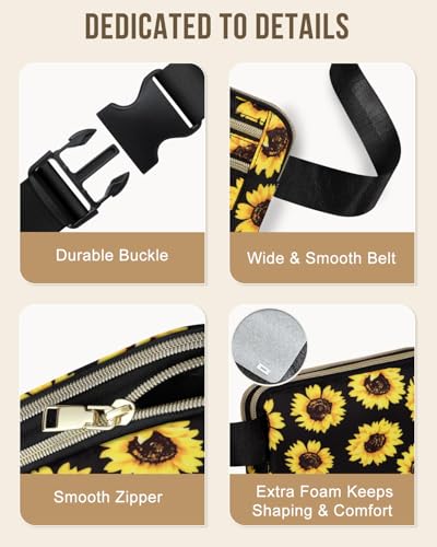 Capolo Fanny Packs for Women 4 Zip Pocket Crossbody Belt Bag Waist Bags - color: Sunflower, size: Medium