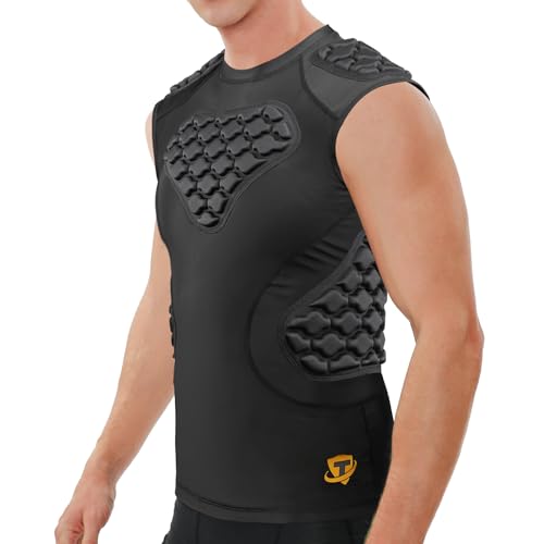 Men's Padded Compression Shirt - Football Rib Protector with EVA Foam Padding, Chest & Back Protection for Football, Rugby, Basketball, Baseball Breathable Impact Dispersion - size: Small