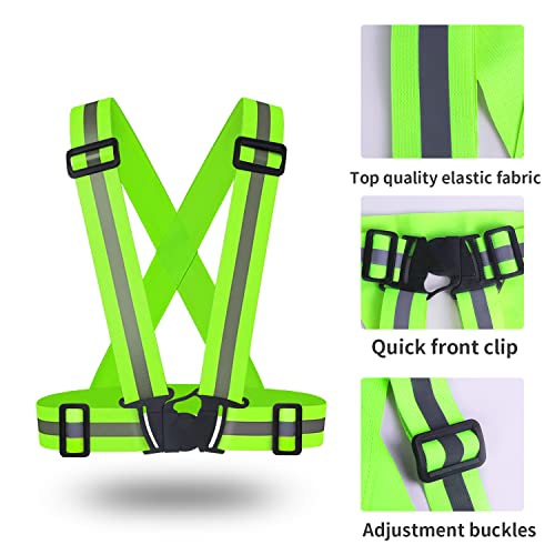 2 pcs Reflective Vest, Adjustable High Visibility Reflective Safety Straps Gear for Run, Cycling,Pet Walking - color: Green