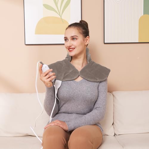 Ambershine 19''x24'' Weighted Neck & Shoulder Heating Pad, 2.5lbs with 12 Temperature Settings& 4 Auto-Off Timers, Pain Relief for Neck/Shoulder/Back(Light Tan) - color: 01-light Tan