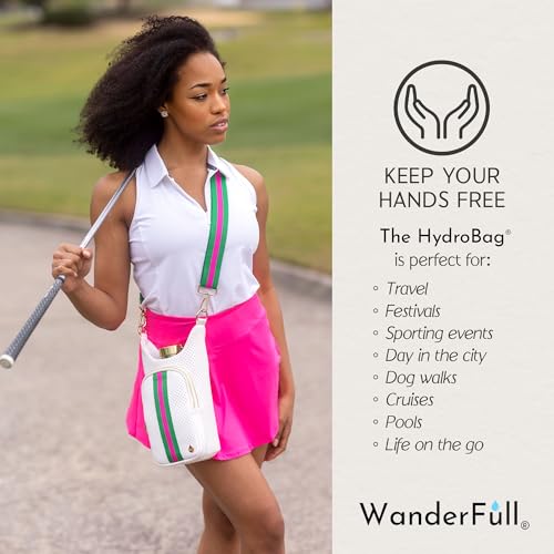 WanderFull® Original HydroBag®, Fits Up to 32 oz Water Bottle Holder with Strap, Gift for Women, Hands-Free Crossbody, Water Bottle Carrier Bag with Phone Pocket - color: White Coated Neoprene