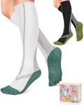 Compression Socks with Grips for Women Toe Pilates Socks Grippy Socks Woman Hospital Non Slip for Pregnancy Nurse - color: A02-Five Toe-Black/White