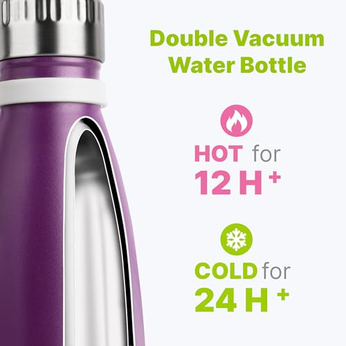 17 oz Stainless Steel Vacuum Insulated Sports Water Bottle No Straw - color: Dark Purple, size: 17 Ounces