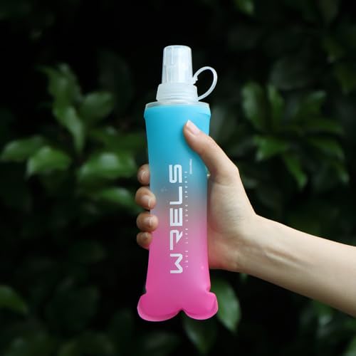 WRELS Soft Flasks TPU Soft Water Bottles Folding Soft Running Water Flask Small for Outdoor Sports Hiking Hydration Pack 8oz/17oz Hiking Cycling Climbing - color: Blue-250ml