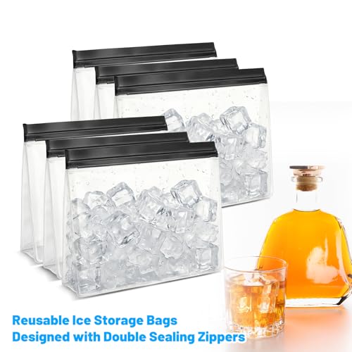 6 Pcs Clear Leak Proof Freezer Bag Reusable Ice Storage Bags 10 x 7.3 inch Ice Cube Bags, Durable Cube Storage Bag Freezer Holder Container with Secure Zip Seal Close Design for Travel Food Cocktails