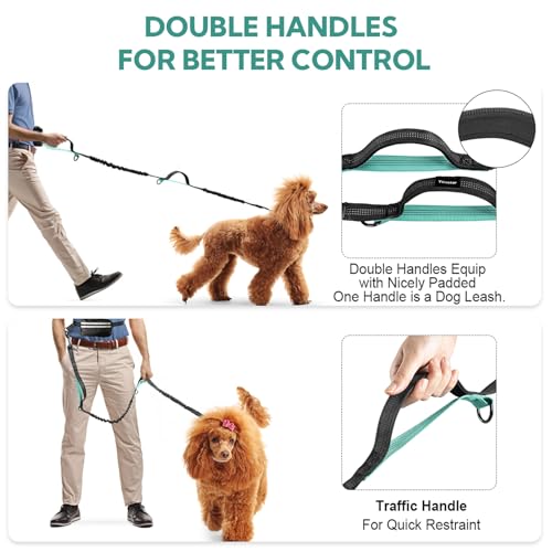 Hands Free Dog Leash for Two Dogs Walking, Running - color: Black/Mint Green, size: Large