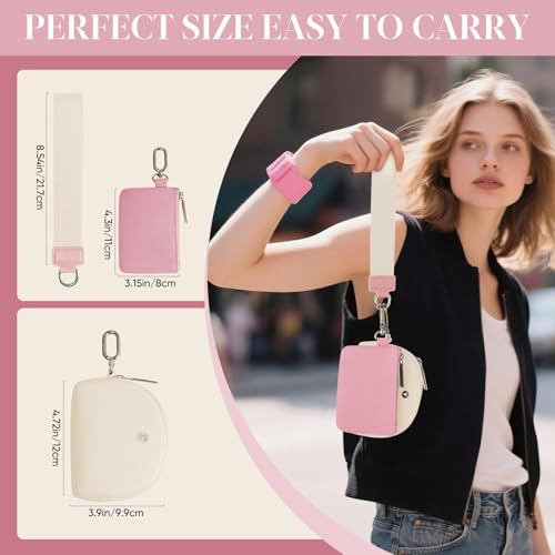 VUTUXA KeyChain Wallet Wristlet For Women Mini Zip Dual Pouch Coin Purse - color: pink+white