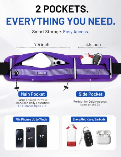 MIER Running Belt for Women & Men, Fanny Pack with Marathon Bib Clip Purple - color: Purple