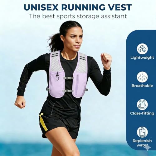 Running Hydration Vest, Adjustable Chest Straps Running Vest for Women Men with 500ml Soft Flask - color: Purple