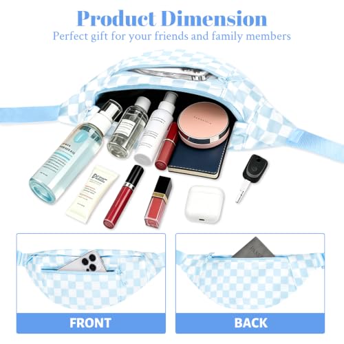 Blue Checkered Fanny Pack for Women Men Waist Bag with Adjustable Strap - color: Checkered-Light Blue, size: Large