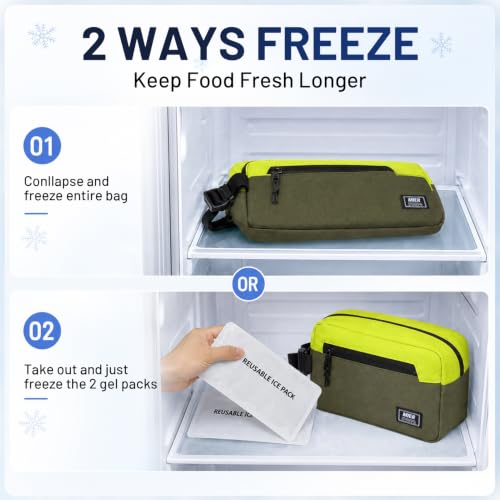 MIER Small Freezable Snack Bags Frozen Mini Cooler with 2 Gel Packs, Olive - color: Green/Olive
