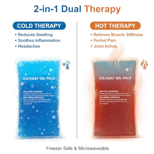 Gel Ice Packs, Cold Pack Versatile Gel Ice Packs Long-Lasting Cooling Relief for Injuries and Hot Days, Reusable, Super Effective Ideal for Pain Relief (Blue （Large 2 Pack）)
