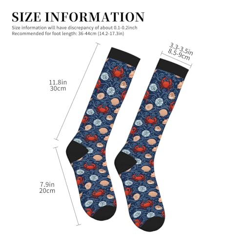 Patterned Knee High Socks for Women Men Athletic Running Travel Work - color: Sea Crab