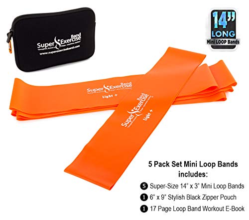 Mini Loop Bands 14x3 in, Latex Free, 3/5/10 Pack Sets - color: j. Orange LIGHT+ Loop Band 5 Pack