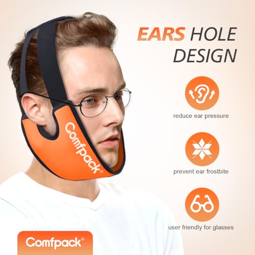 Comfpack Wisdom Teeth Ice Pack Head Wrap with Ear Hole Design, Reusable Hot Cold Gel Face Jaw Ice Pack, Soft Plush Cold Pack for TMJ Pain Relief, Tonsillectomy, Oral Surgery, Face Swelling - color: Orange 1pack