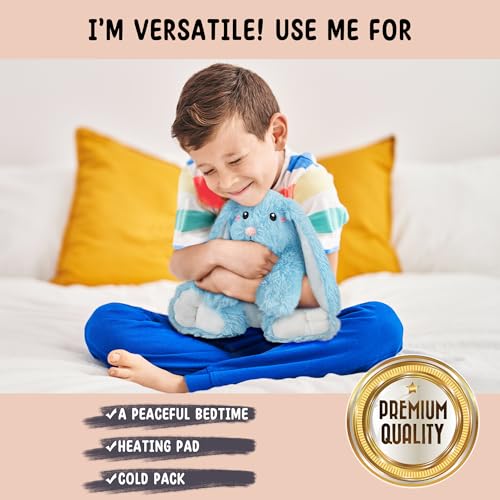 Bunny Microwavable Stuffed Animal – 1.5 lb Unscented Heating Pad Plush, Soft Cozy Bunny Toy for Relaxation and Comfort, Gift for Women, Girls, Adults & Kids by Happy Fuel, Blue - color: Blue Bunny