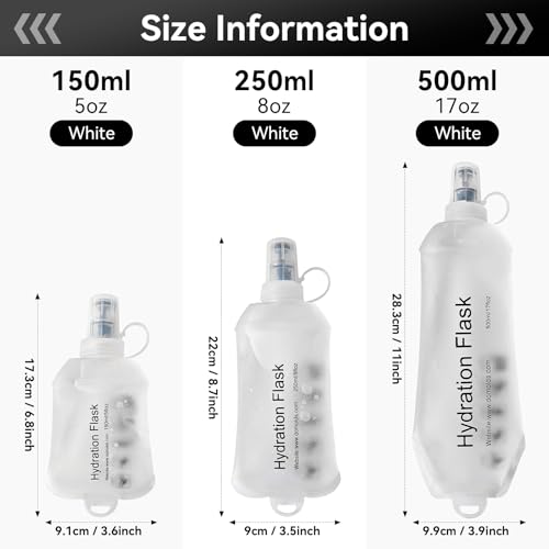 500ml Soft Flask, Soft Water Bottle for Hydration Packs, Running, Hiking, Cycling and Climbing - White - color: 500ml, white