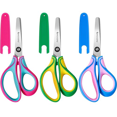 Kids Safety Scissors Ages 5-12 for School, 6" Soft Comfort Grip 3-Pack
