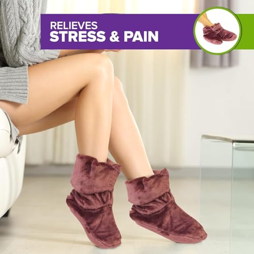 MARS WELLNESS Heated Microwavable Booties - Microwave Slipper Warmers - color: Mauve, size: Pack of 3
